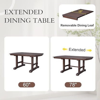 78" Extendable Island Table, Rustic Dining Table with H-Shaped Legs, Mid Century Dining Table for Family Gatherings, Cherry