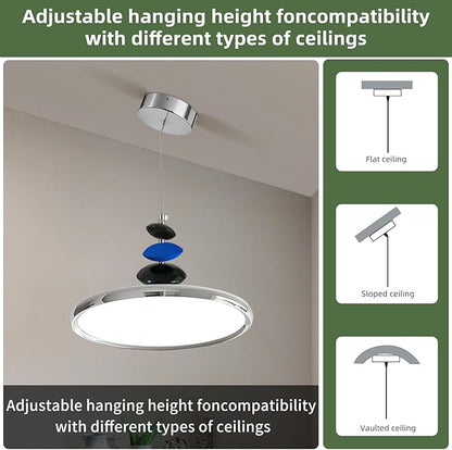 Mikeru Modern Pendant Lights, 15.8" Chrome Pendant Lighting Fixture with Remote Control Dimmable 3 Color Mode & Brightness Mid Century Island Light Fixture for Dining Room,Kitchen,Living Room