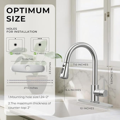 FGKQ Kitchen Faucet with Pull Down Sprayer,Kitchen Sink Faucet with Sprayer and Deck, Commercial Faucet for Kitchen Sink Stainless Steel,Single Handle, Suitable for RV/Bar Sink,Brushed Nickel