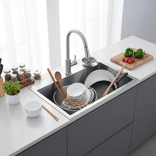 Kitchen Sink, 304 Stainless Steel Sink, Single Bowl, Drop In Kitchen Sink with Complete Accessories, Perfect for Homes, Apartments, and Modern Kitchens in All Settings(Stainless Steel, 32 * 18 in)