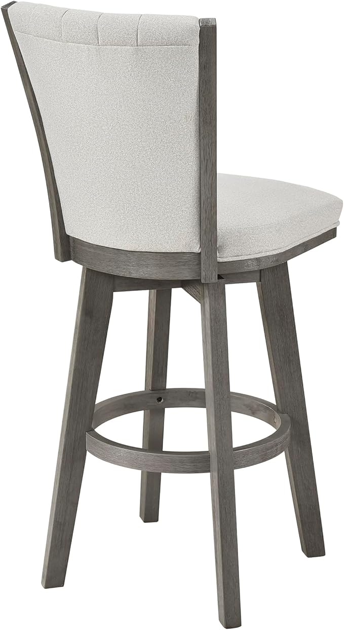 Lexicon Swivel Bar Stools Set of 2, Wood Frame Bar Height Stools with Footrest and Back, for Kitchen Island, Dining Room, 30.5" SH, Grey Finish and Thick Beige Velvet Cushion Seat