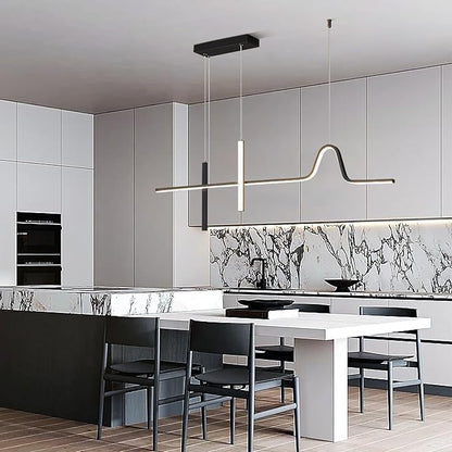 KCO Modern Linear Black Pendant Light Dimmable LED Hanging Chandelier Lights Farmhouse Long Dining Room Hanging Light Fixture Adjustable Kitchen Adjustable Island Lights for Kitchen