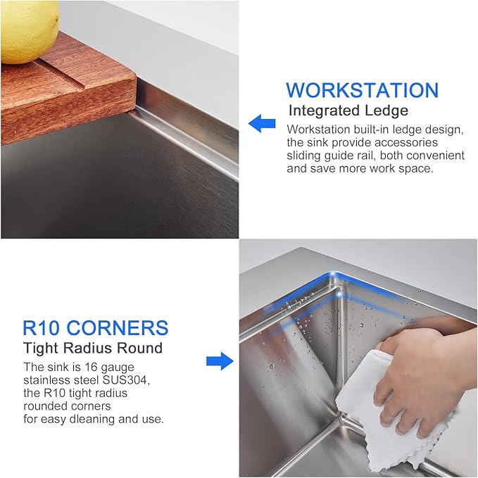 32-inch Workstation Sink Drop in, Single Faucet Hole Single Bowl Kitchen Sink 18 Gauge Stainless Steel Handmade Sink with Integrated Ledge,32"x18"x9"