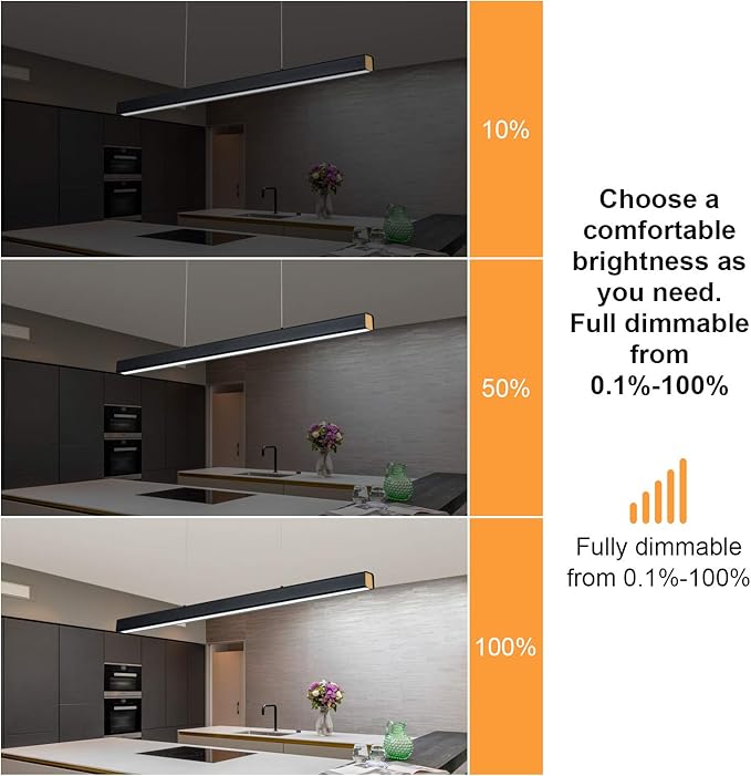 39.37" LED Linear Pendant Light Fixtures, 36W Dimmable Pool Table Light, Modern Island Lights for Kitchen Dining Room Living Room Office Bar, 1440lm, 6000k, Black