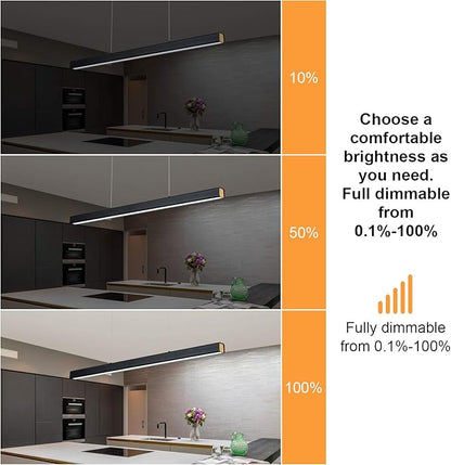 39.37" LED Linear Pendant Light Fixtures, 36W Dimmable Pool Table Light, Modern Island Lights for Kitchen Dining Room Living Room Office Bar, 1440lm, 6000k, Black