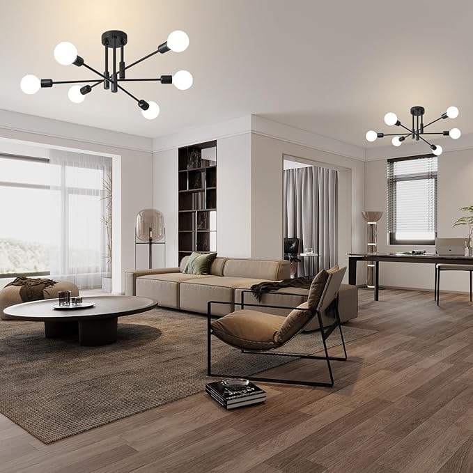 Biewalk Modern Chandelier Ceiling Light Fixture, 6-Light Sputnik Dining Chandeliers 31.18" Gold and Black Chandelier Over Table, Mid Century Lights Fixture for Dining Room Living Room Kitchen Island