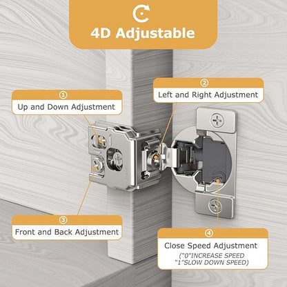 [Closing Speed Control] 2 Pack 3/8 Inch Overlay Soft Close Hinges for Face Frame Cabinet, 4D Adjustment, Stainless Steel Kitchen Cabinet Hardware, 105° Open Concealed Self Closing Hinge
