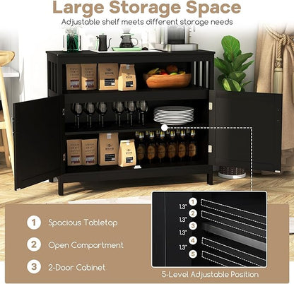 HAPPYGRILL Kitchen Buffet with Storage, Wooden Sideboard Storage Cupboard w/5-Position Adjustable Shelf, 2 Door and Large Tabletop, Buffet Server Cabinet Console Table for Entryway Dinging Room, Black