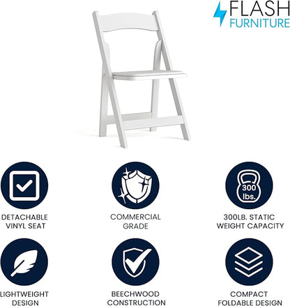 Flash Furniture HERCULES Series White Wood Folding Chair with Vinyl Padded Seat
