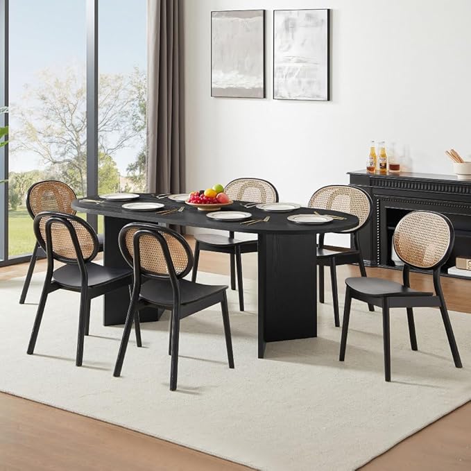 Farmhouse Wooden Dining Table for 4-6, Rustic Kitchen Table with Thick Wood Tabletop & Sturdy Block Legs, Heavy-Duty Classic Furniture for Dining Room & Family Meals