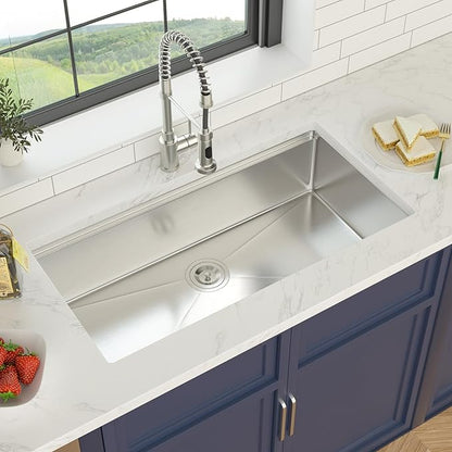 36 Inch Undermount Kitchen Sink Workstation 16 Gauge Stainless Steel Handmade Sink Round Corners Single Bowl Large Deep Under Counter Kitchen Sinks Basin, 36"x19"x9"