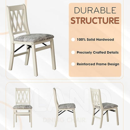 East West Furniture - PNC-LWH-30– Plano Folding Kitchen Chairs with PU Leather Seat, Ready to Use, 3-X Back Design, Set of 2, Linen White Wood Finish