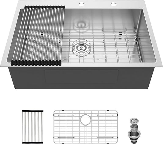 33 Drop In Kitchen Sink - Beslend 33x22 Inch Single Bowl Kitchen Sinks Stainless Steel Topmount Basin 16 Gauge Handmade Top Mount Sink