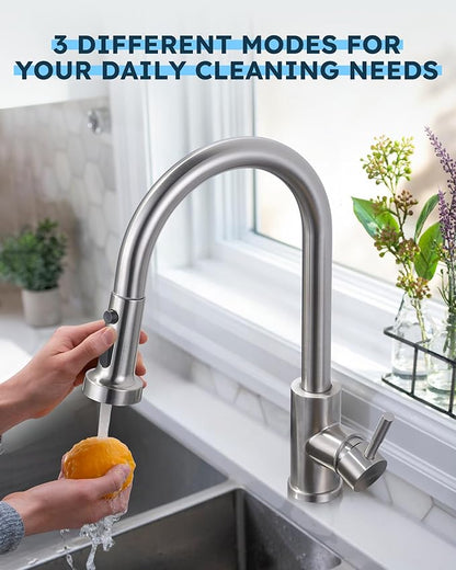 Stainless Steel Kitchen Faucet Head: ARCORA 3-Function Kitchen Faucet Head Replacement with 13 Adapters - Brushed Nickel Pull Down Spray Head Compatible with Moen, Delta, American Standard Faucets