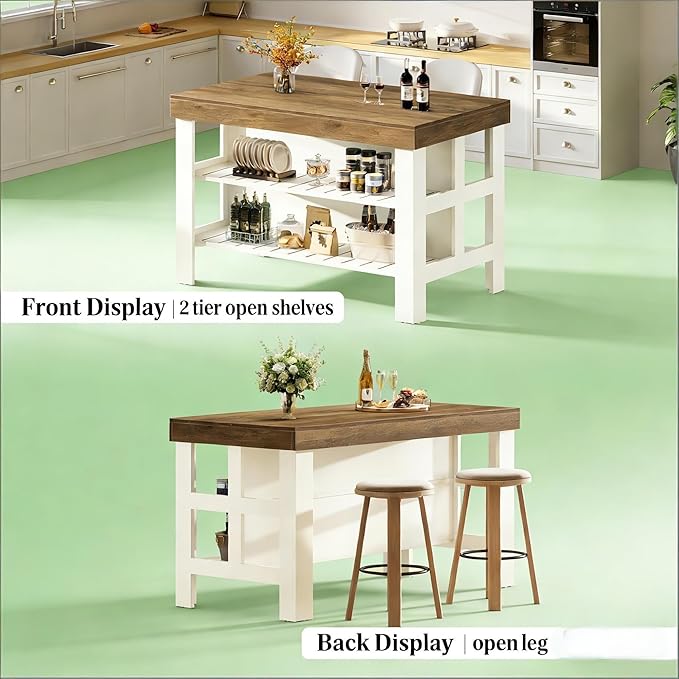 Generous Storage Kitchen Island with Eat-in Counter Height Design - Farmhouse Charm Bar Table for Living Rooms, Dining Areas - Easy Assembly