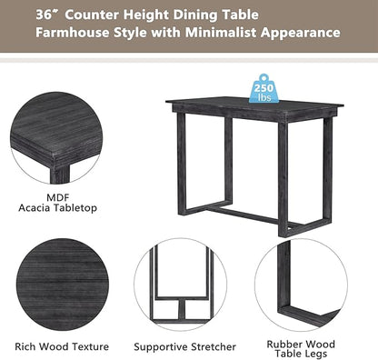 VilroCaz Farmhouse Counter Height Dining Table Set for 4, Wooden 5-Piece Kitchen Dining Room Pub Bar Table Set, 47'' Rectangular Dining Table and 4 Upholstered Stools for Small Places (Gray-H)