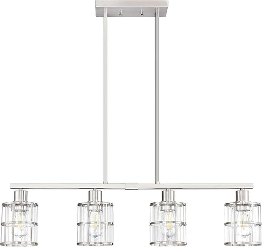 4 Light Kitchen Island Chandelier Brushed Nickel Finish Modern Pendant Light Ceiling Lighting Fixture Metal Clear Glass Dining Room Bar Café Kitchen Island