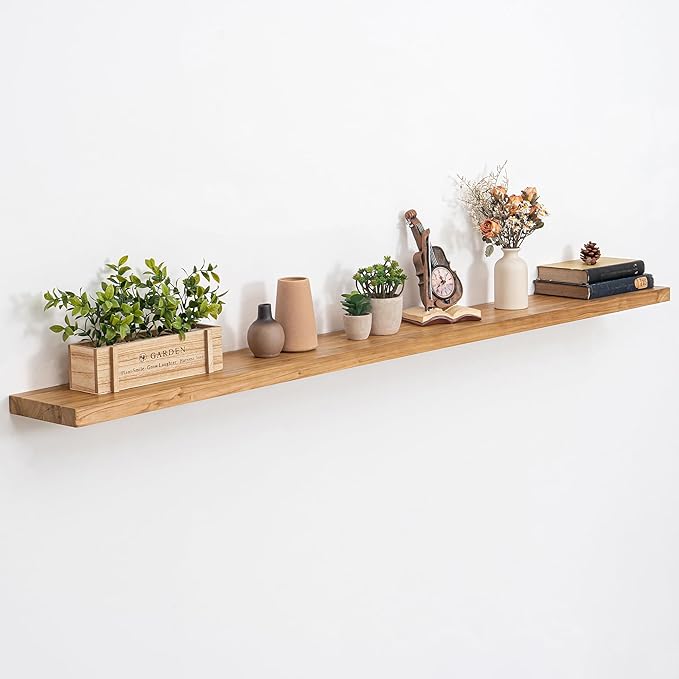 Acovy Extra Deep 72" Long Rustic Solid Wood Floating Shelves for Wall, Wall Shelves with Invisible Bracket for Living Room Bathroom Bedroom Kitchen, Set of 1, Walnut