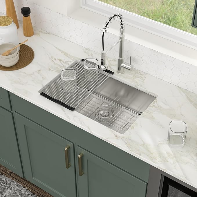 Logmey 26 Inch Undermount Kitchen Sink 26x18 Stainless Steel Undermount Sinks 16 Guage Single Bowl Handmade Sinks 26x18x9