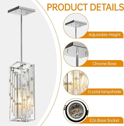 Chrome Pendant Lights Kitchen Island 1 Pack, Mini Crystal Chandeliers, Modern Pendant Lights Ceiling Lighting Fixtures for Kitchen Island, Dinning Room, Bedroom