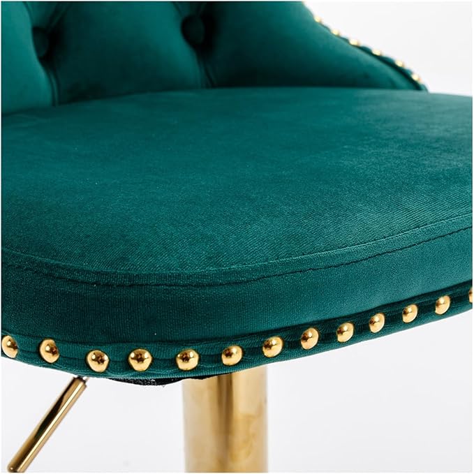 Golden Swivel Velvet Barstools Adjusatble Seat Height from 25-33 Inch,Modern Upholstered Bar Stools with Backs Comfortable Tufted for Home Pub and Kitchen Island,Green,Set of 2,for Living Room