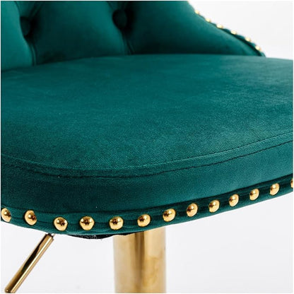 Golden Swivel Velvet Barstools Adjusatble Seat Height from 25-33 Inch,Modern Upholstered Bar Stools with Backs Comfortable Tufted for Home Pub and Kitchen Island,Green,Set of 2