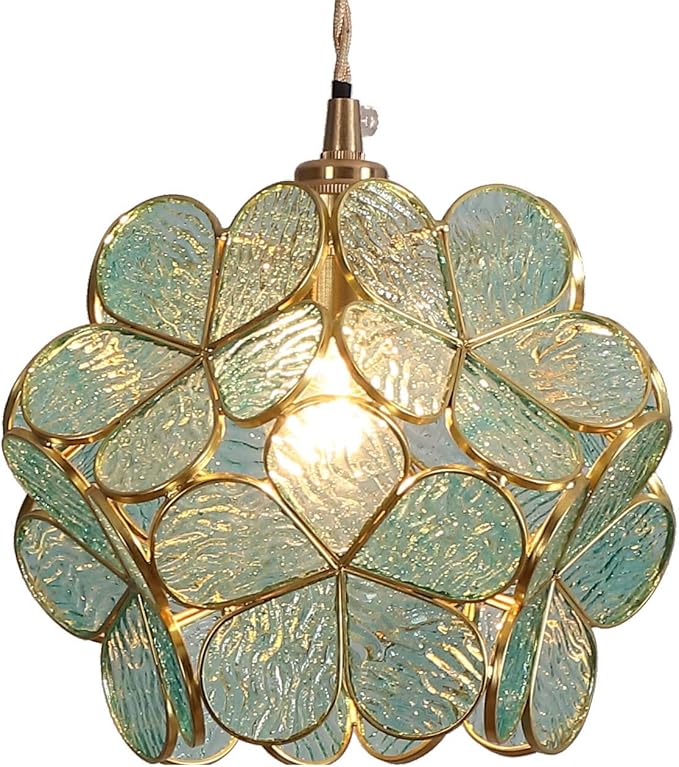 Bieye L10743 Petals Tiffany Style Stained Glass Ceiling Pendant Light with 8-inch Wide Lampshade (Textured Aqua Blue, 8" Cherry Blossom)