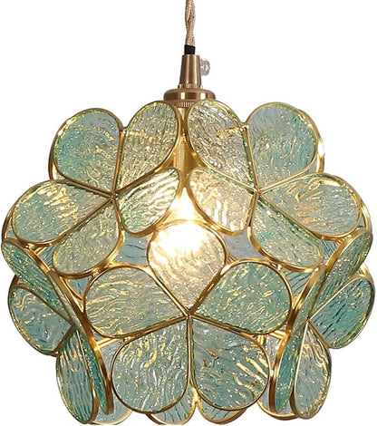 Bieye L10743 Petals Tiffany Style Stained Glass Ceiling Pendant Light with 8-inch Wide Lampshade (Textured Aqua Blue, 8" Cherry Blossom)