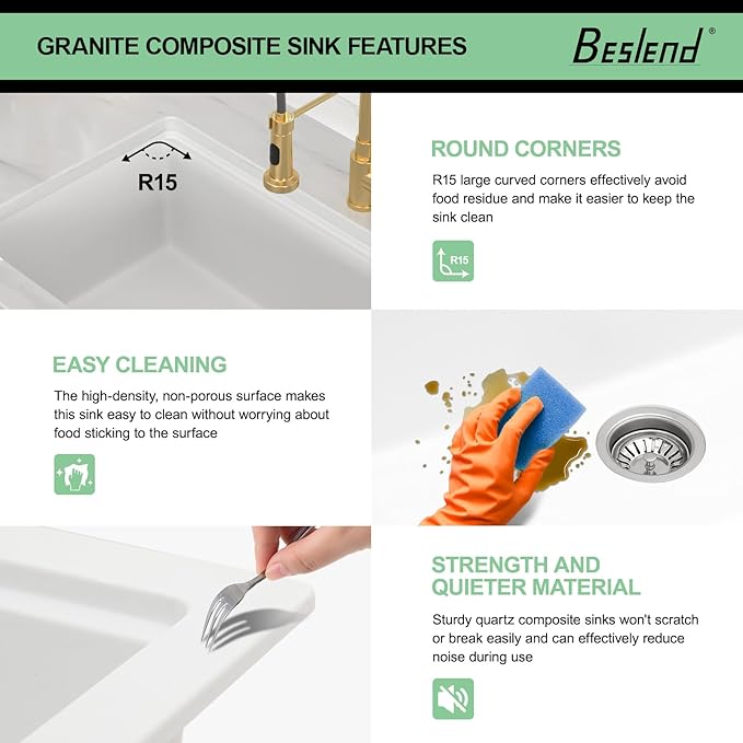 32 Granite Composite Kitchen Sink - 32x19 Inch White Granite Kitchen Sink Undermount White Quartz Sinks Ledge Workstation Classic Under Counter Single Bowl Basin