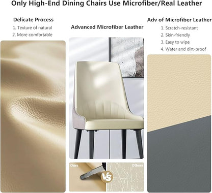 Dining Chairs Set of 2: Faux Leather Upholstered Modern Chair with Backrest - Armless Accent Chairs with Metal Legs for Kitchen Living Room Bedroom (Creamy White+Grey)