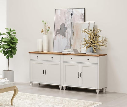 WAMAPT Buffet Cabinet with 4 Doors and 2 Drawers, Large Coffee Bar Table Wood Kitchen Storage Cabinets with Storage Cabinets, Modern Farmhouse Sideboard Credenza for Dining Room, Off White, 68 inch
