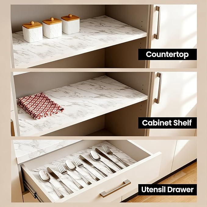 Coavas Shelf and Drawer Liner, Non Slip Extra Grip Non Adhesive Waterproof Thickened Cabinet Mat, Easy Cut for Kitchen Pantry Bathroom Dresser Cupboard (Marble, 24IN x 10FT)