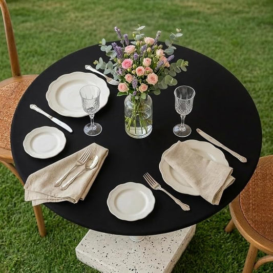 Asnomy Fitted Round Washable Table Cover, Wipeable Waterproof Tablecloth Fits 32"-36" Diameter Round Table for Dining, Camping, Banquets, Parties, Indoor and Outdoor, 1PC