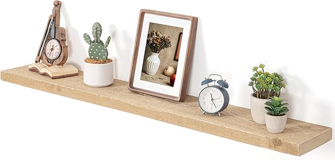 Dreamland 36 Inch Long Wood Floating Shelf, Solid Reclaimed Wood Wall Shelves 7.5 Inch Deep for Storage with Invisible Heavy-Duty Metal Bracket, Set of 1, Natural