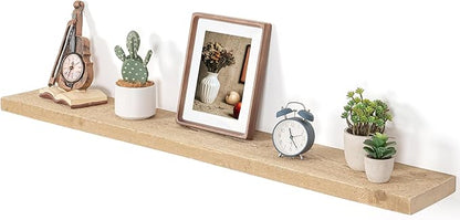 Dreamland 36 Inch Long Wood Floating Shelf, Solid Reclaimed Wood Wall Shelves 7.5 Inch Deep for Storage with Invisible Heavy-Duty Metal Bracket, Set of 1, Natural