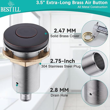 BESTILL Garbage Disposal Air Switch Kit - All Metal, UL Listed Long Push Button for Waste Disposer, Single Outlet Sink Top Solid Brass Air On/Off Button, Oil Rubbed Bronze