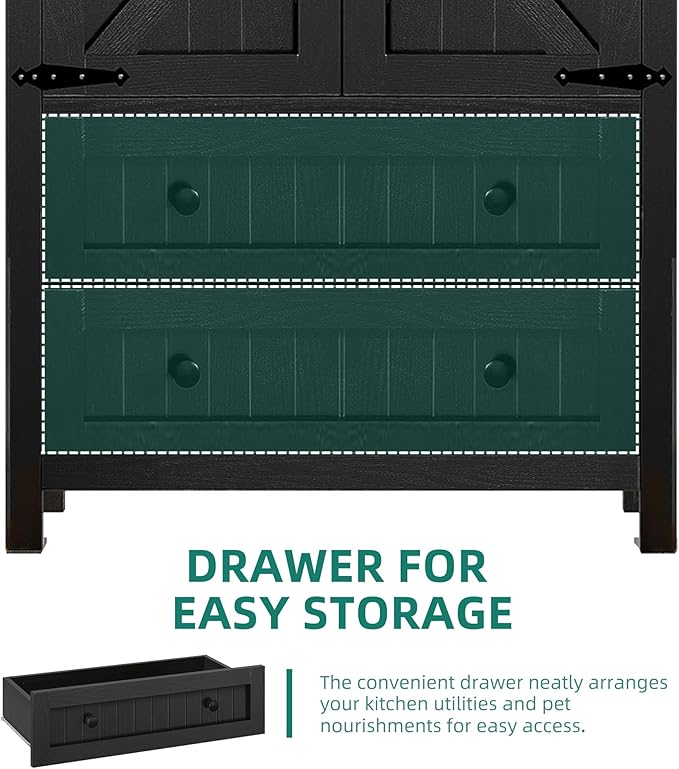 YITAHOME Farmhouse Kitchen Pantry Cabinet, 64.5" Tall Storage Cabinet with 2 Drawers & Adjustable Shelves, Ideal for Kitchen, Living Room, or Entryway, Oak Black