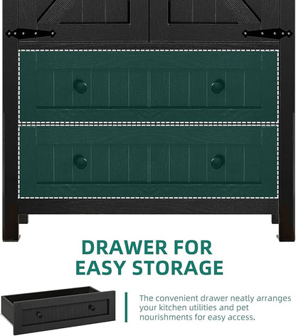 YITAHOME Farmhouse Kitchen Pantry Cabinet, 64.5" Tall Storage Cabinet with 2 Drawers & Adjustable Shelves, Ideal for Kitchen, Living Room, or Entryway, Oak Black