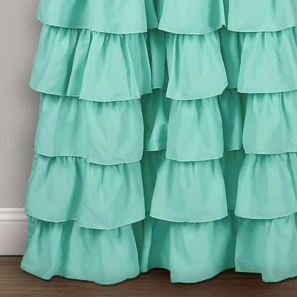 Lush Decor Allison Ruffle Light Filtering Window Curtain Panels Pair 40" W x 84" L Aqua - Coquette Curtains for Bedroom - Drapes - Ruffle Curtains Kids