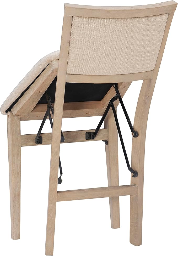 Linon Keira Natural Rustic Wooden Folding Chair with Beige Upholstered Seat and Back Set of 2
