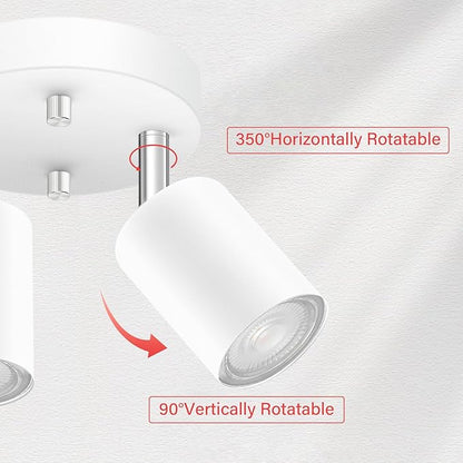 BoostArea LED 2 Light Track Lighting Kit, LED Track Lighting Fixtures, White Round Ceiling Spot Lighting, Flexibly Rotatable Light Head for Kitchen, Living Room, Bedroom, GU10 Bulb Not Included