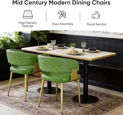 Atoll Modern Accent Dining Chairs Set of 2 with Upholstered PU Leather Seat & Curved Back, Metal Legs, Mid-Century Kitchen Chair for Dining Room, Living Room or Office (2, Green)