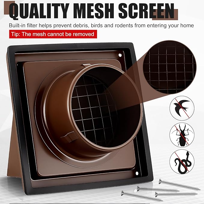 Gisafai 6 Inch Outside Hooded Wall Vent Stainless Steel Exhaust Vent Cover Cap with Extension Pipe Grille Screen Backdraft Damper for Range Hood Whole House Fans and Commercial Ventilation Systems