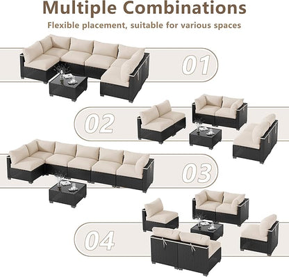 LOUVIXA 7 Piece Outdoor Patio Furniture Set, Outdoor Sectional Sofa, Wicker Rattan Patio Furniture, Patio Conversation Set with Coffee Table & Cushions