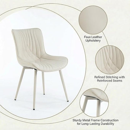 Kidol & Shellder Dining Chairs Set of 2, Mid Century Modern Kitchen Chairs with Metel Legs, PU Leather Upholstered Side Chair for Dining Room, Living Room, Lounge, Restaurant, Cream