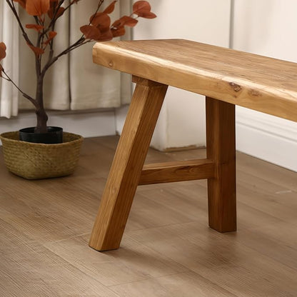 Kavie Solid Wood Bench, Modern A-Frame Dining Bench, Sturdy Natural Finish Stool for Entryway, Kitchen Island, Living Room & Wabi Sabi Style Decor (Natural,39.3" L*10.2" W*17.7" H)