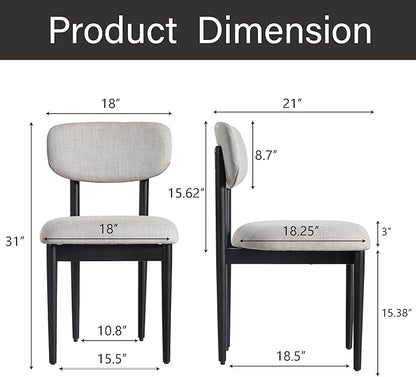 Casaphoria Upholstered Dining Chairs Set of 2, Mid-Century Modern Kitchen Chairs with Solid Wood Legs & Thick Cushion, Ergonomic Fabric Accent Chairs for Dining Room, Vanity & Office, Gray and Black