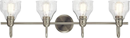 Kichler Avery 33.25" Vanity Bath Light in Brushed Nickel, Vintage 4-Light Bathroom Wall Mount Fixtured with Clear Seeded Glass, (24" W x 9.25" H), 45974NI White