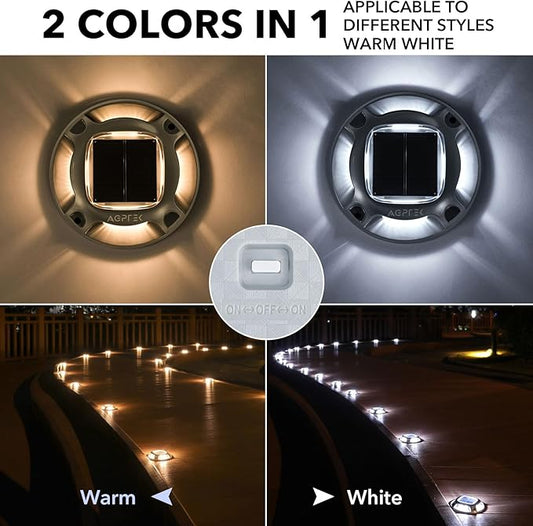 AGPTEK Solar Driveway Lights Outdoor 1 Pack, 2 Color Modes LED Deck Dock Marine Waterproof Driveway Marker Lights for Step Sidewalk Stair Garden Pathway Walkway Yard (Warm White/Cool White)