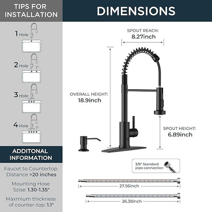 FORIOUS Black Touchless Kitchen Faucet with Soap Dispenser, Motion Sensor Activated Smart Sink Faucet with Pull Down Sprayer Single Handle Hands Free Contemporary for Bar & Prep Sinks, Camper RV